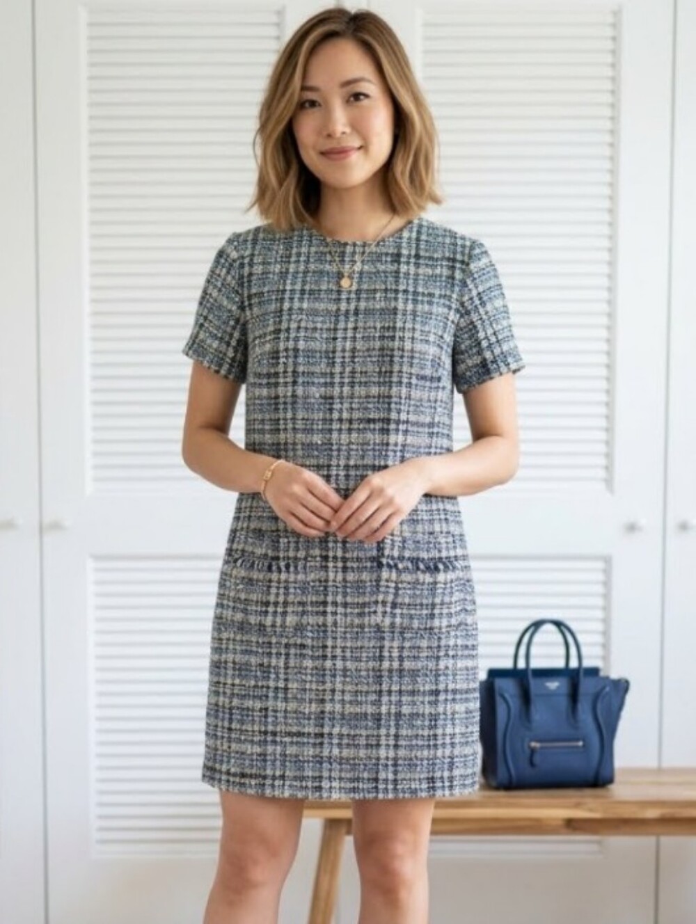 Ann Taylor Blue and White Tweed Shift Dress